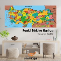 Sihirli Kağıt Türkiye Haritası Beyaz Kağıt Üzerine Renkli Baskı 118x56cm