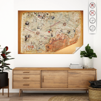 Sihirli Kağıt Piri Reis Haritası Statik Tutunma Özellikli Yapıştırma Gerektirmez 117x78cm