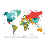 PraticPaperBoard Colored World Map Transparent English 100x56cm