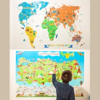 Sihirli Kağıt Türkiye ve Dünya Kültür Haritası Renkli Baskı Statik Tutunma Özellikli Yapıştırma Gerektirmez Set 2'li