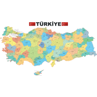 Sihirli Kağıt Türkiye İl ve İlçe Haritası Şeffaf Kağıt Üzerine Renkli Baskı 165x100cm