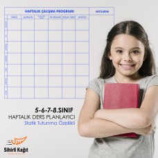 Sihirli Kağıt 5-6-7-8'inci Sınıf Haftalık Ders Planlayıcı Statik Tutunma Özellikli Yapıştırma Gerektirmez 120x100cm