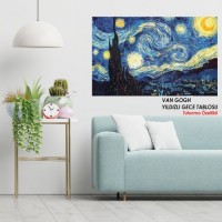 Sihirli Kağıt Tablo Van Gogh Yıldızlı Gece Statik Tutunma Özellikli Yapıştırma Gerektirmez 117x70cm