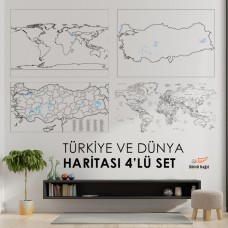 Sihirli Kağıt Türkiye ve Dünya Haritası Set Statik Tutunma Özellikli Yapıştırma Gerektirmez 4'lü