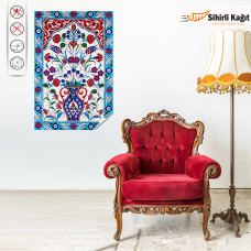 Sihirli Kağıt Tablo-01 Lale Çini Görünümlü Statik Tutunma Özellikli Yapıştırma Gerektirmez 65x100cm