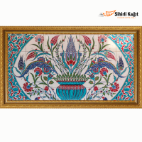 Sihirli Kağıt Tablo-04 Lale Çini Görünümlü Statik Tutunma Özellikli Yapıştırma Gerektirmez 100x58cm