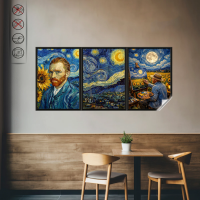 Sihirli Kağıt Tablo Van Gogh Yıldızlı Gece Statik Tutunma Özellikli Yapıştırma Gerektirmez 40x60cm, 50x70cm, 70x100 cm Sihirli Kağıt Tablo Van Gogh Yıldızlı Gece Statik Tutunma Özellikli Yapıştırma Gerektirmez 40x60cm, 50x70cm, 70x100 cm