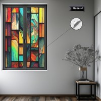 Sihirli Kağıt Cam Kaplama-04 Vitray Desenli Statik Tutunma Özellikli Yapıştırma Gerektirmez